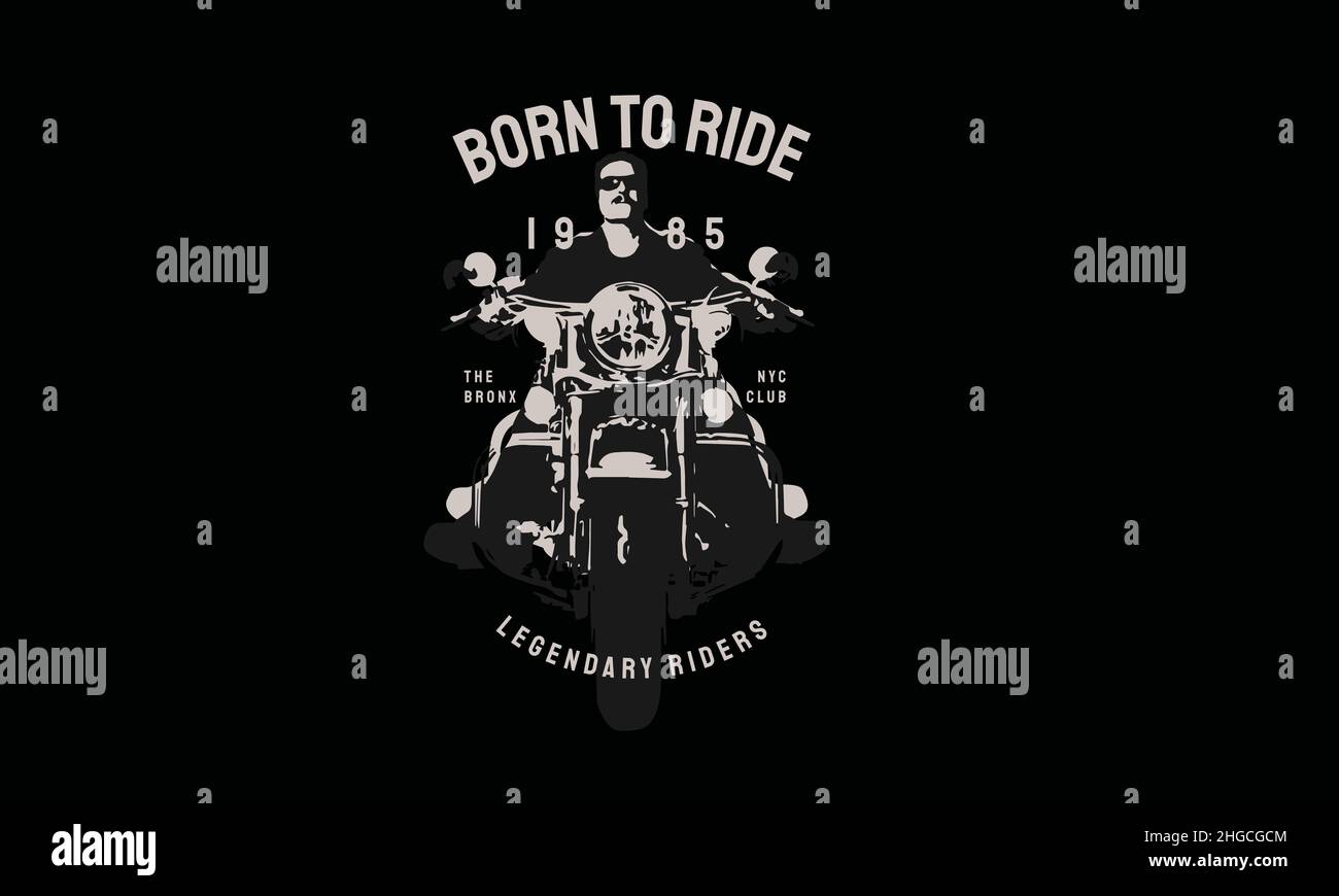 born to ride man riding moto vintage moto monogramme texte modèle vectoriel Illustration de Vecteur