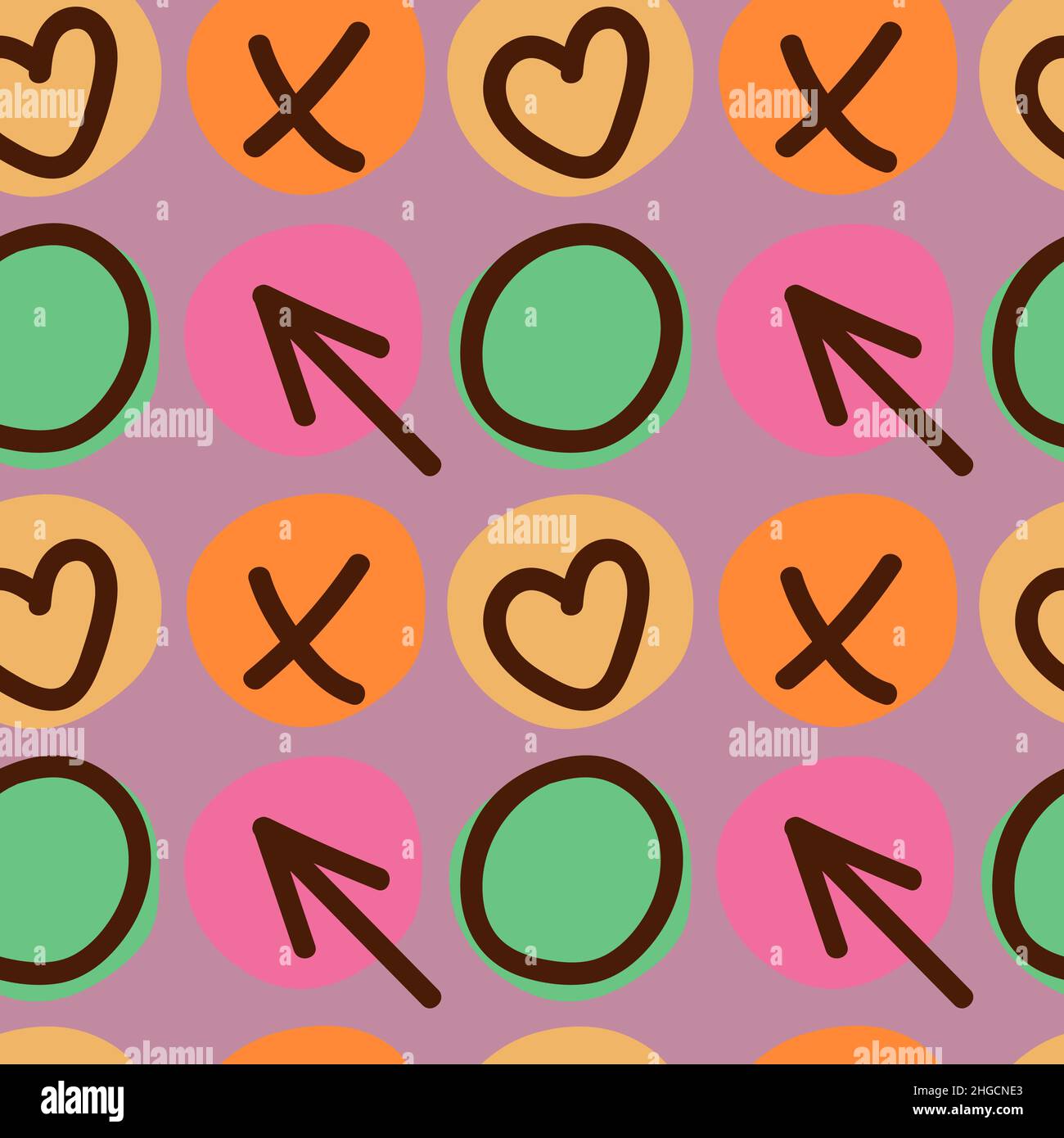 Motif abstrait sans couture rétro avec cercles et signes à l'intérieur du cercle.Couleurs fluo vives. Illustration de Vecteur