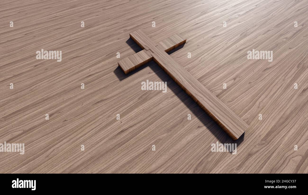 Concept ou croix conceptuelle sur un fond de bois naturel ou de bois. 3d illustration métaphore pour Dieu, Christ, christianisme, religieux, foi Banque D'Images