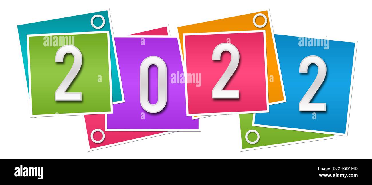 Année 2022 carrés colorés anneaux Banque D'Images