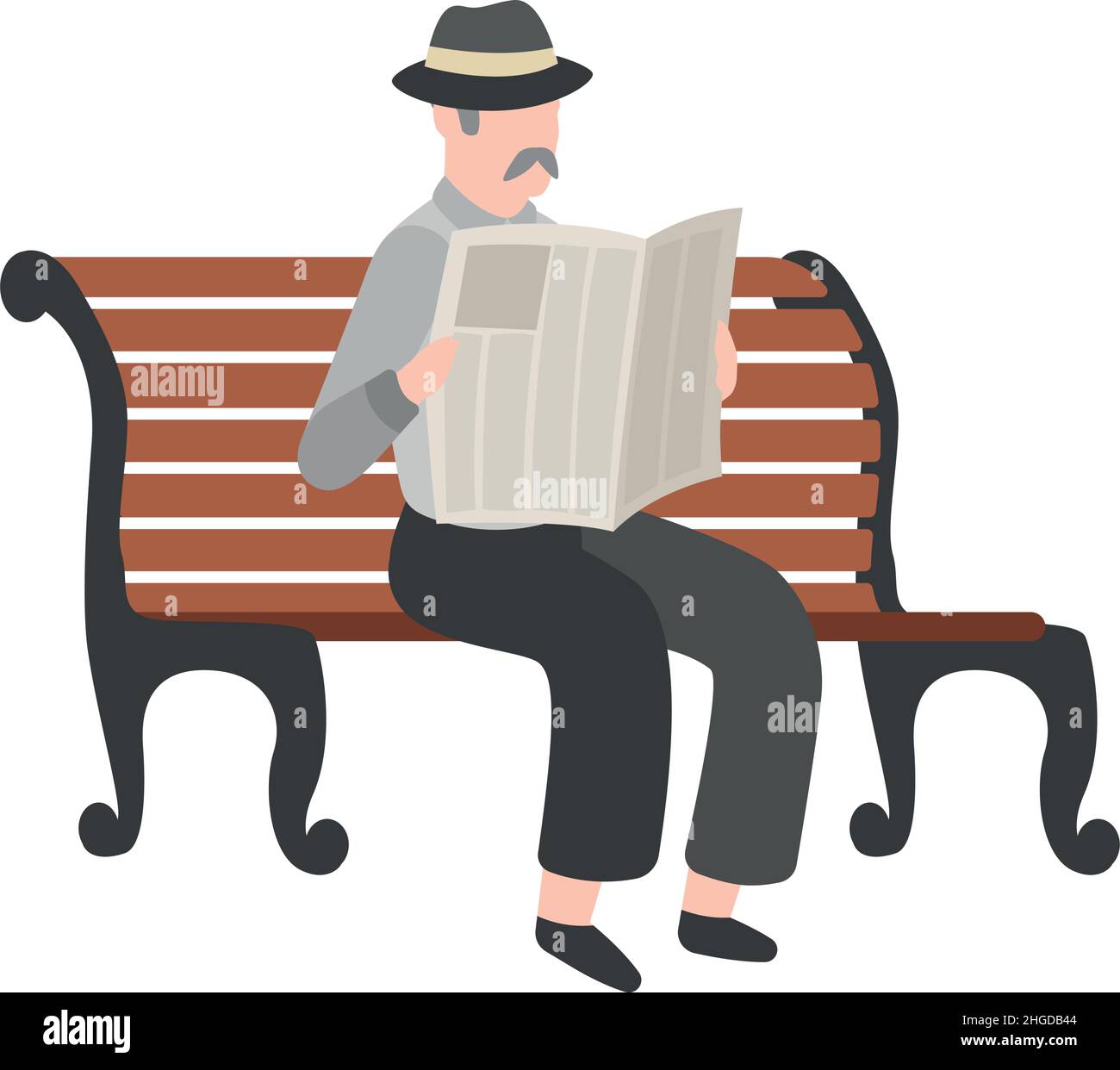 Homme assis sur le banc et lisant le journal.Repos en ville Illustration de Vecteur