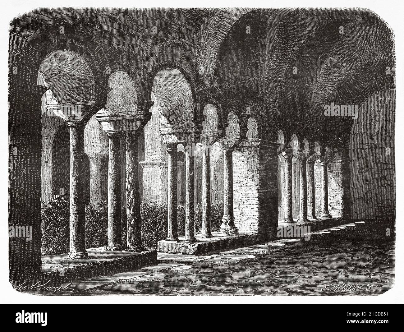 Cloître du Saint-Laurent à l'extérieur des murs, Rome.Italie, Europe.Ancienne illustration gravée du 19th siècle de Voyage à Rome par Francis Wey, le Tour du monde 1870 Banque D'Images