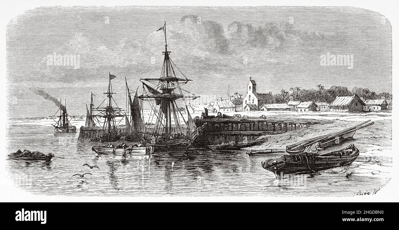 Vue panoramique sur le port de Jacksonville, Floride, États-Unis d'Amérique.Vieux 19th siècle illustration gravée de quatre mois en Floride par Achille Poussielgue, le Tour du monde 1870 Banque D'Images