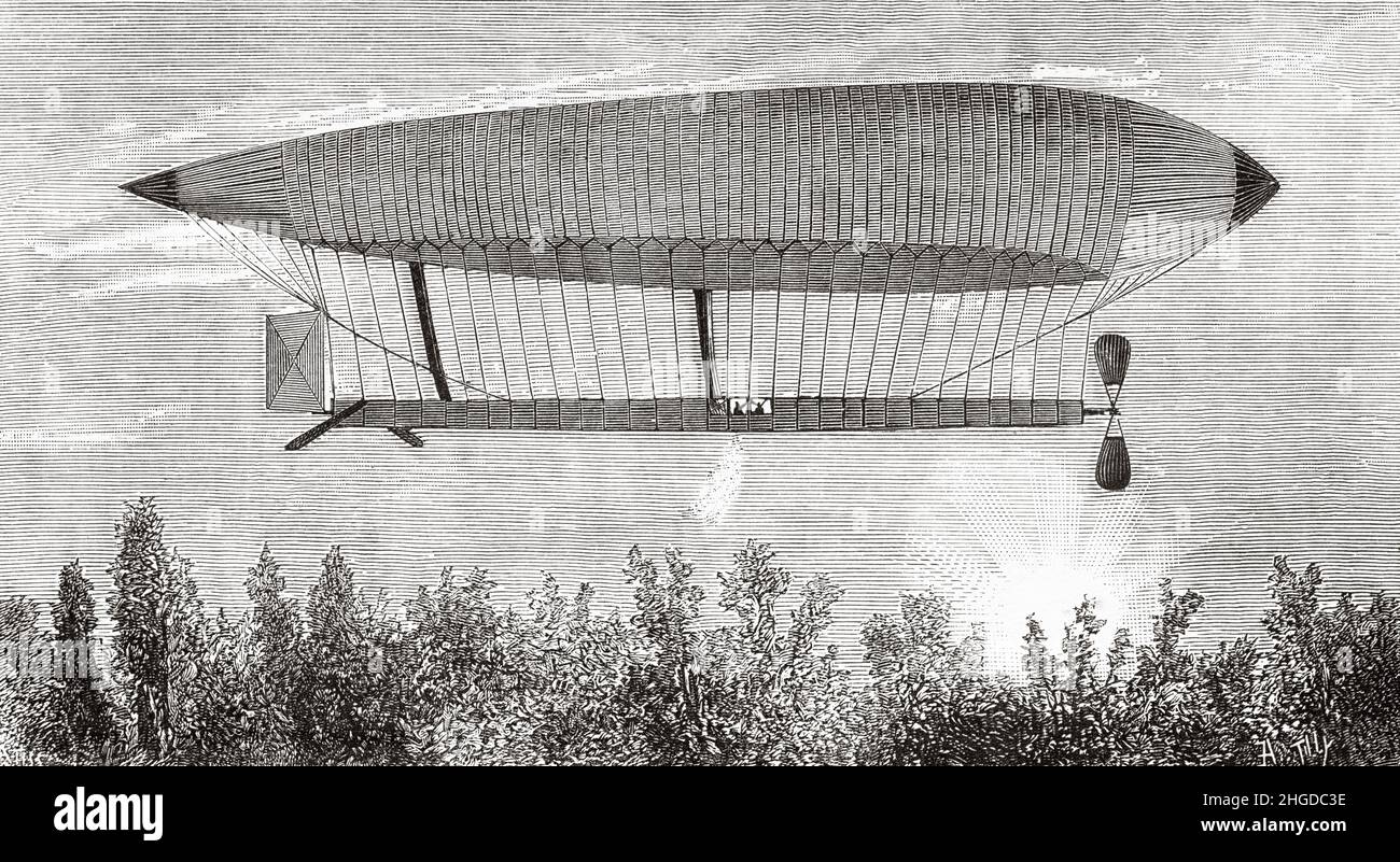 Le ballon de l'aérostat par Renard et Krebs, France.Europe.Ancienne illustration gravée du 19th siècle de la nature 1884 Banque D'Images