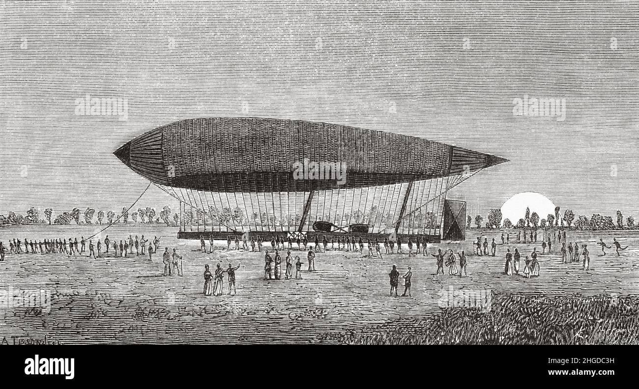 Le ballon de l'aérostat par Renard et Krebs, France.Europe.Ancienne illustration gravée du 19th siècle de la nature 1884 Banque D'Images