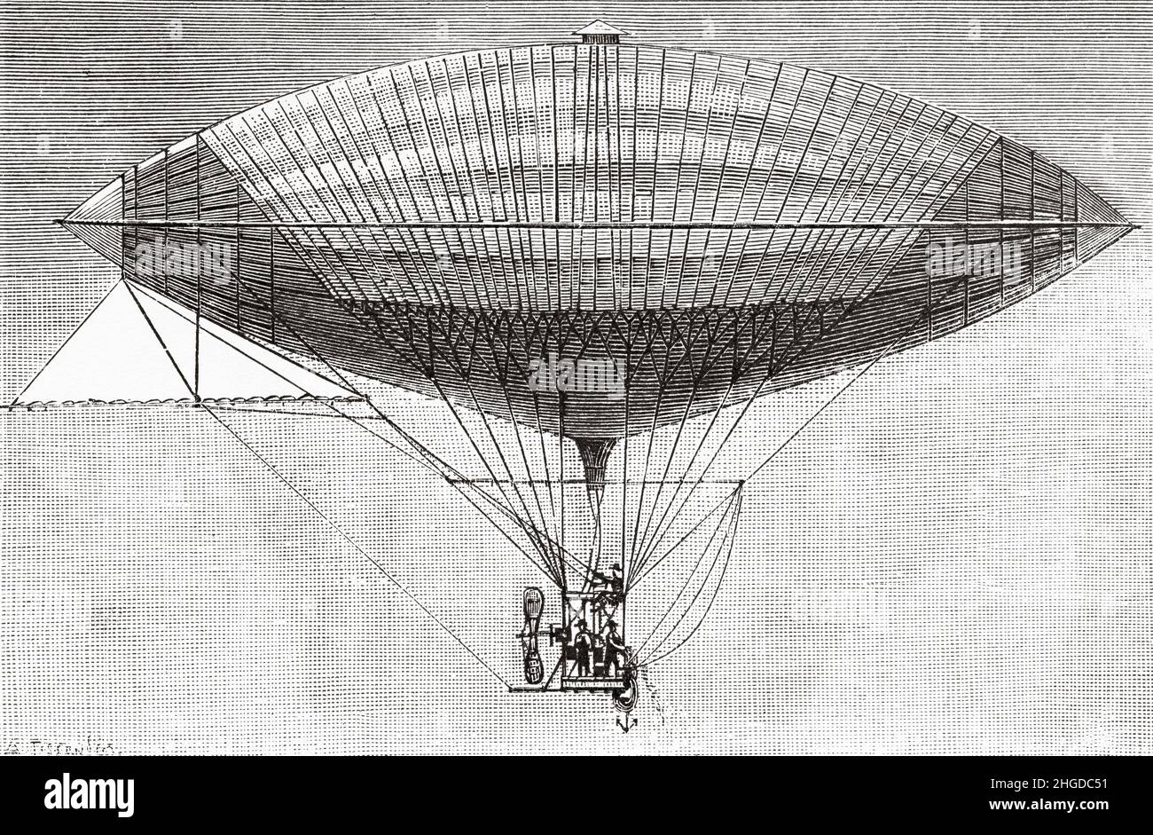 Aérostat électrique à hélice par Tissandier Frères, 26 septembre 1884, France.Europe.Ancienne illustration gravée du 19th siècle de la nature 1884 Banque D'Images