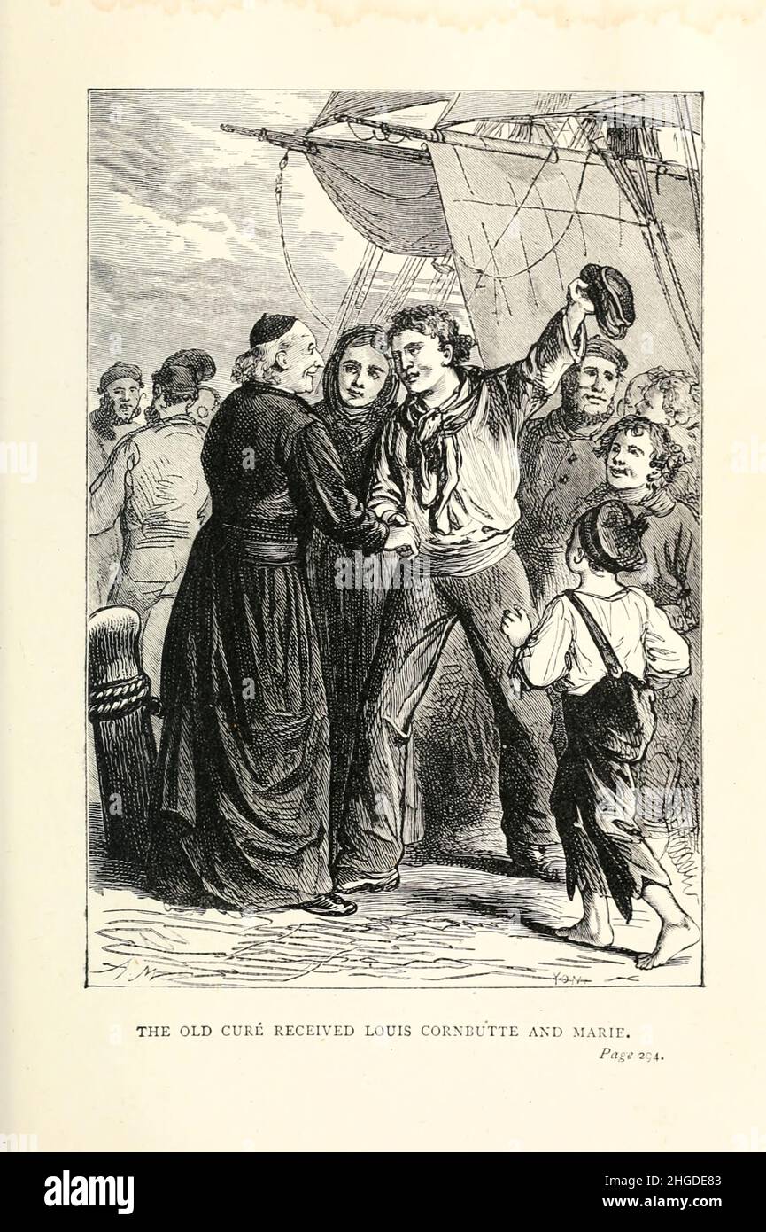 L'ancienne cure reçue Louis Cornbutte et Marie Illustration d'Adrien Marie de ' A Winter Amove the Ice ' (Français : un hivernage dans les glaces) est une courte histoire d'aventure de Jules Verne en 1855.L'histoire a été imprimée pour la première fois en avril–mai 1855 dans le magazine Musée des familles.Il a ensuite été réimprimé par Pierre-Jules Hetzel dans la collection Doctor Ox (1874), dans le cadre de la série Voyages Extraordinaires.Trois traductions en anglais ('Un hiver au milieu de la glace' par George MakePeace Towle, 'Un hiver au milieu des champs de glace' par Abby L. Alger, et 'Un séjour d'hiver dans la glace' par Stephen William White) nous Banque D'Images