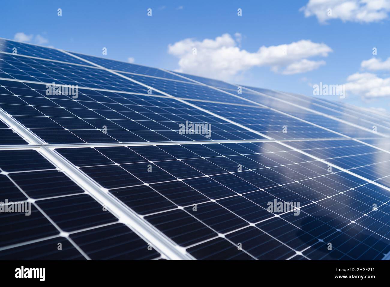 Vue en plan sur le panneau de la centrale solaire Banque D'Images