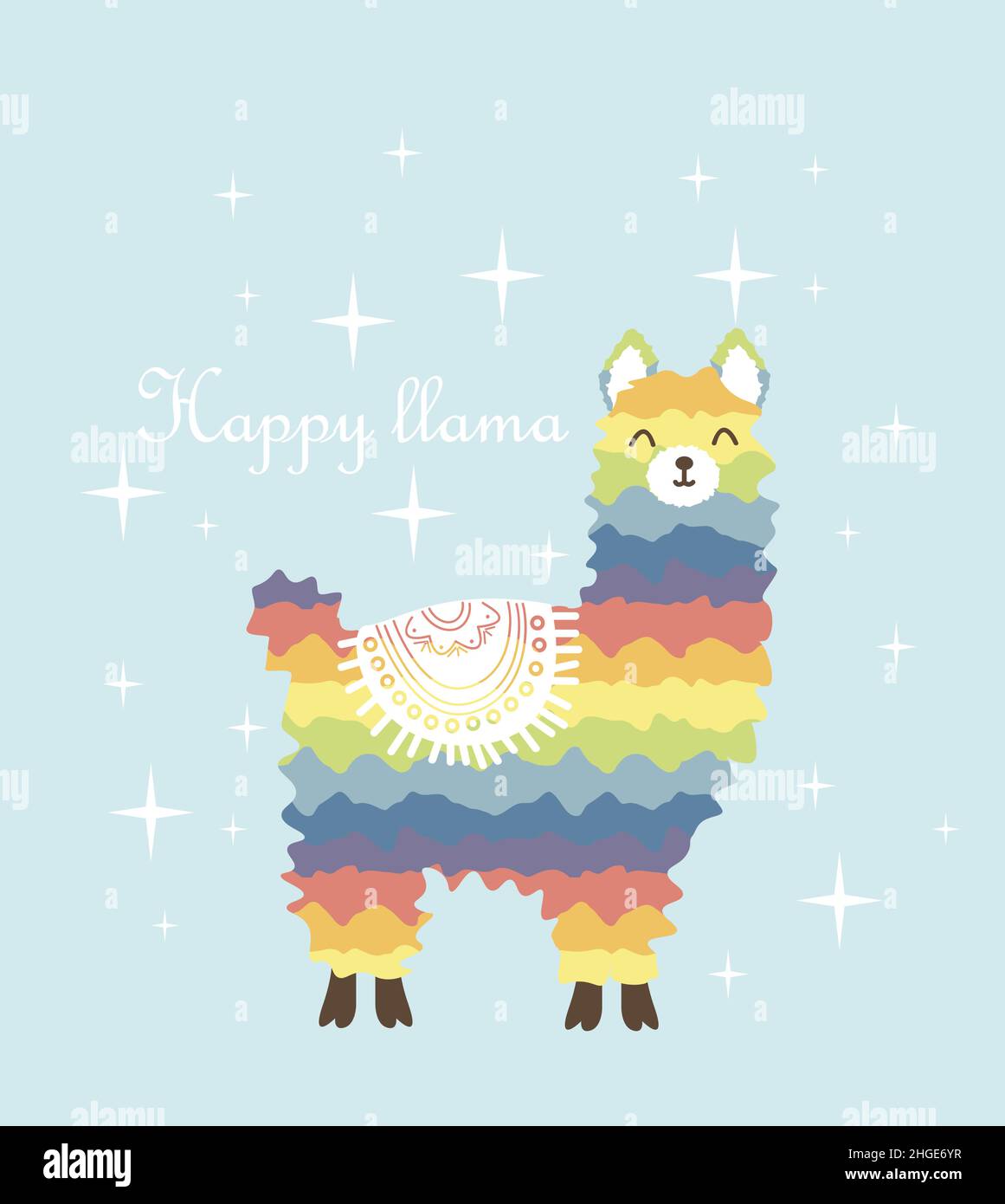 Illustration de lama irisée avec citation amusante ''Happy lama'' à carte, invitation, pépinière, cadeaux, etc. Design exotique moderne pour papier, couverture, tissu Illustration de Vecteur