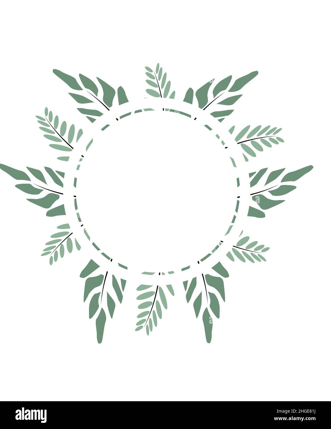 Cadre rond de la feuille.Feuilles et plantes exotiques, récoltées dans une composition en cercle sur fond blanc.Modèle floral naturel .Carte postale pour Illustration de Vecteur