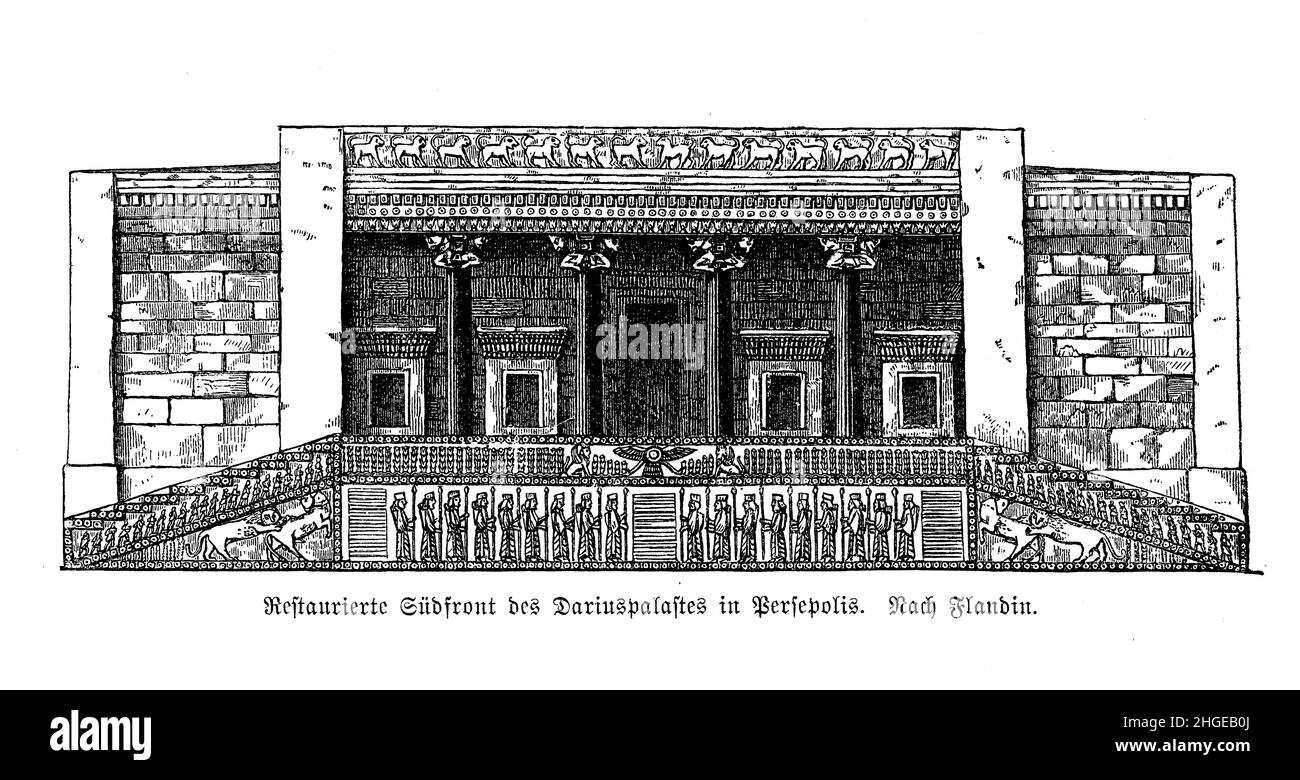 La façade sud de Darius le Grand palais de Persepolis, après restauration Banque D'Images