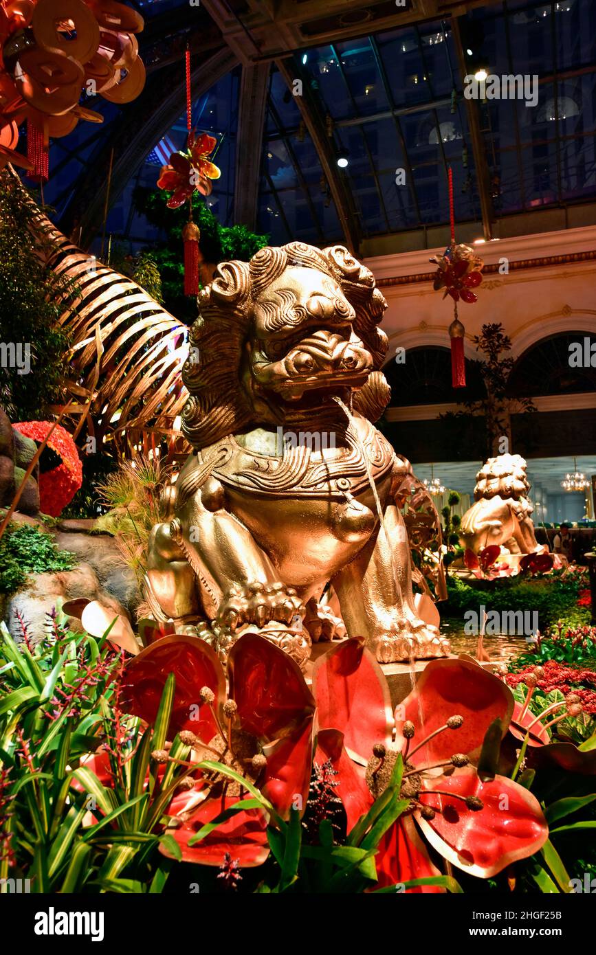 Décor pour le nouvel an chinois dans la rotonde du Bellagio Casino Resort à Las Vegas Nevada. Banque D'Images