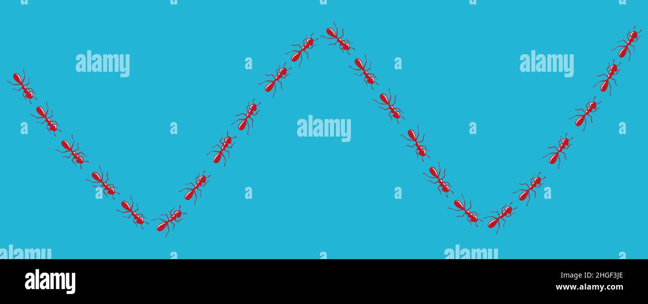 Courbe de suivi de Worker ants.Chemin d'ant rouge isolé sur fond bleu.Illustration vectorielle Illustration de Vecteur