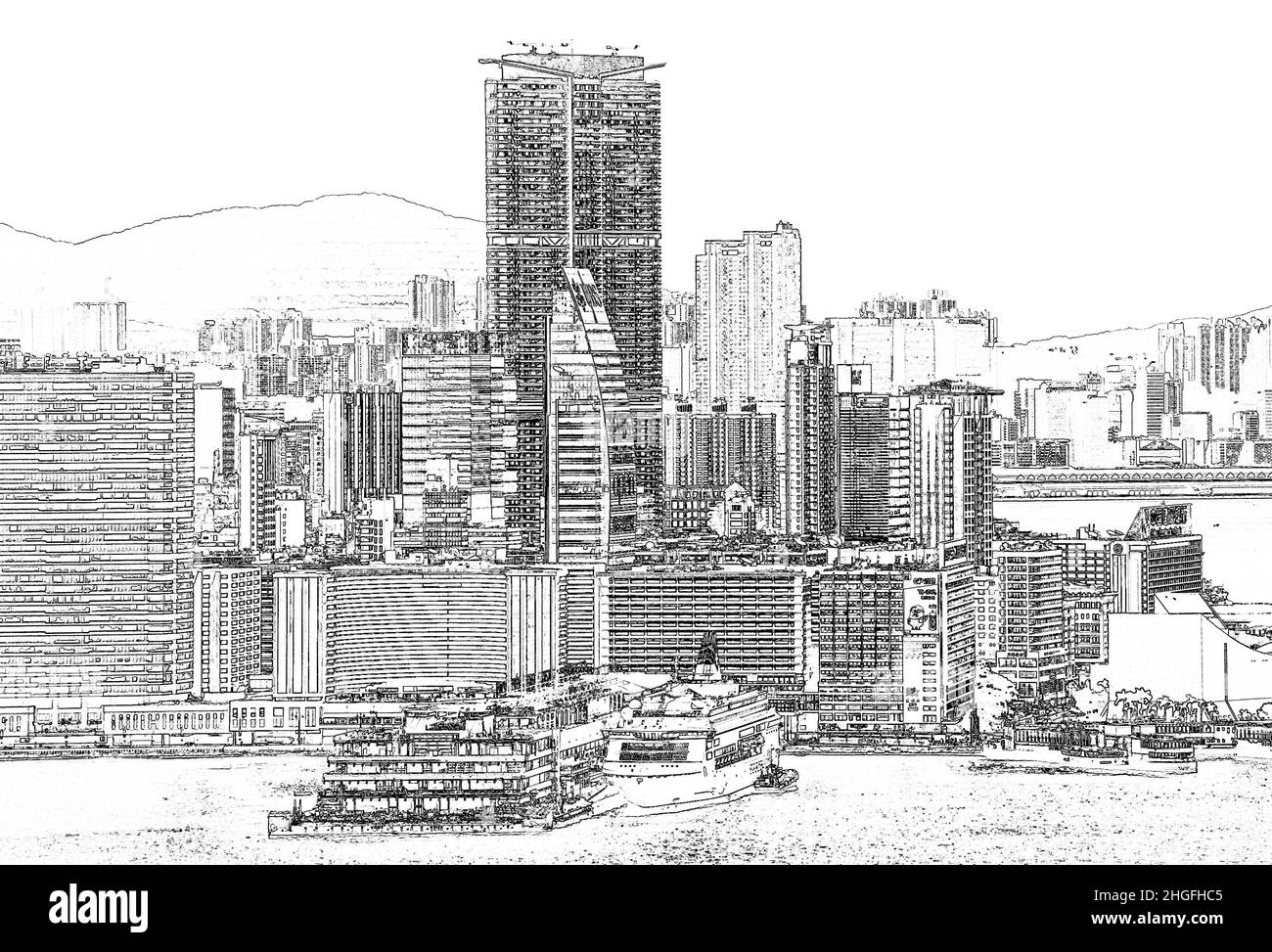 Terminal maritime, district de Tsim Sha Tsui, péninsule de Kowloon, Hong Kong, Chine (illustration) Banque D'Images