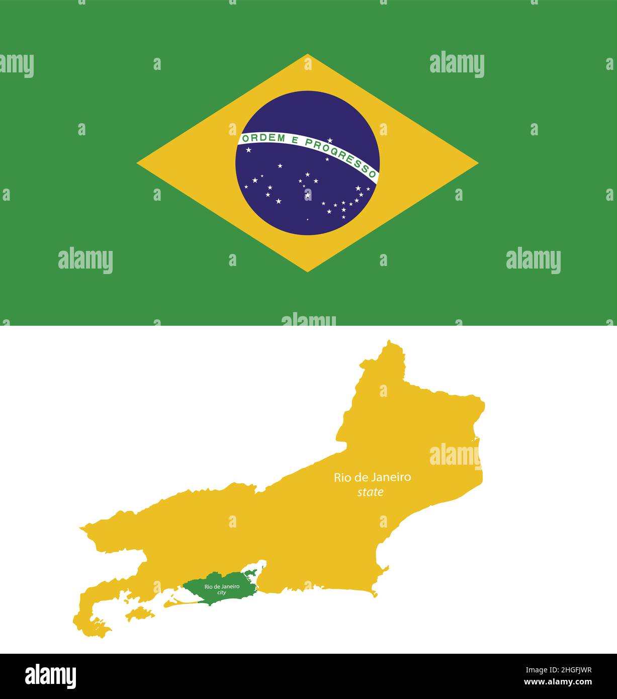 Rio de Janeiro carte état et ville avec le vecteur de drapeau du Brésil Illustration de Vecteur