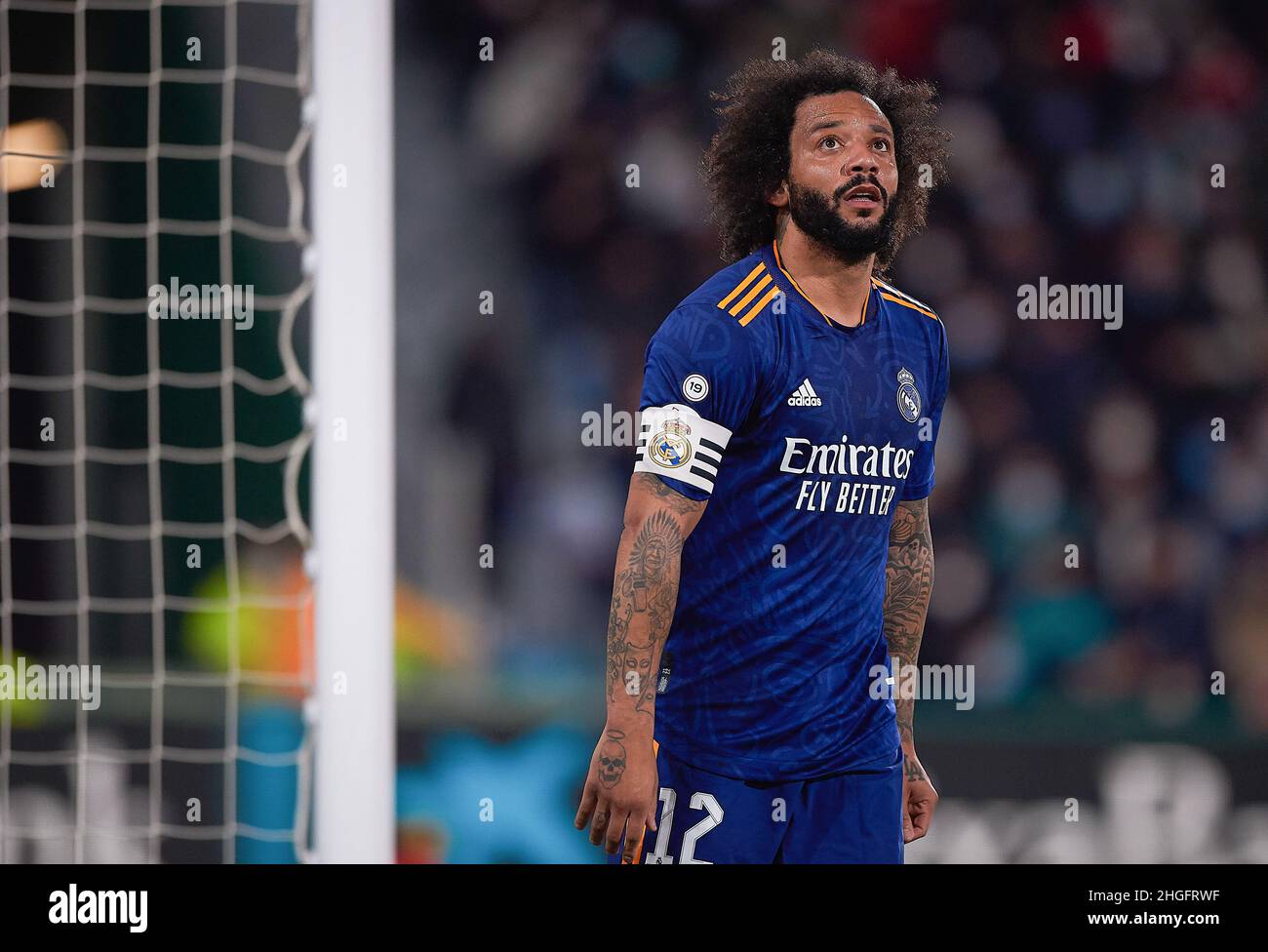 (220121) -- ELCHE, le 21 janvier 2022 (Xinhua) -- Marcelo Vieira du Real Madrid réagit lors du match de 16 de la coupe du Roi d'Espagne entre Elche CF et Real Madrid à Elche, en Espagne, le 20 janvier 2022.Real Madrid a gagné 2-1.(str/Xinhua) Credit: Xinhua/Alamy Live News Banque D'Images