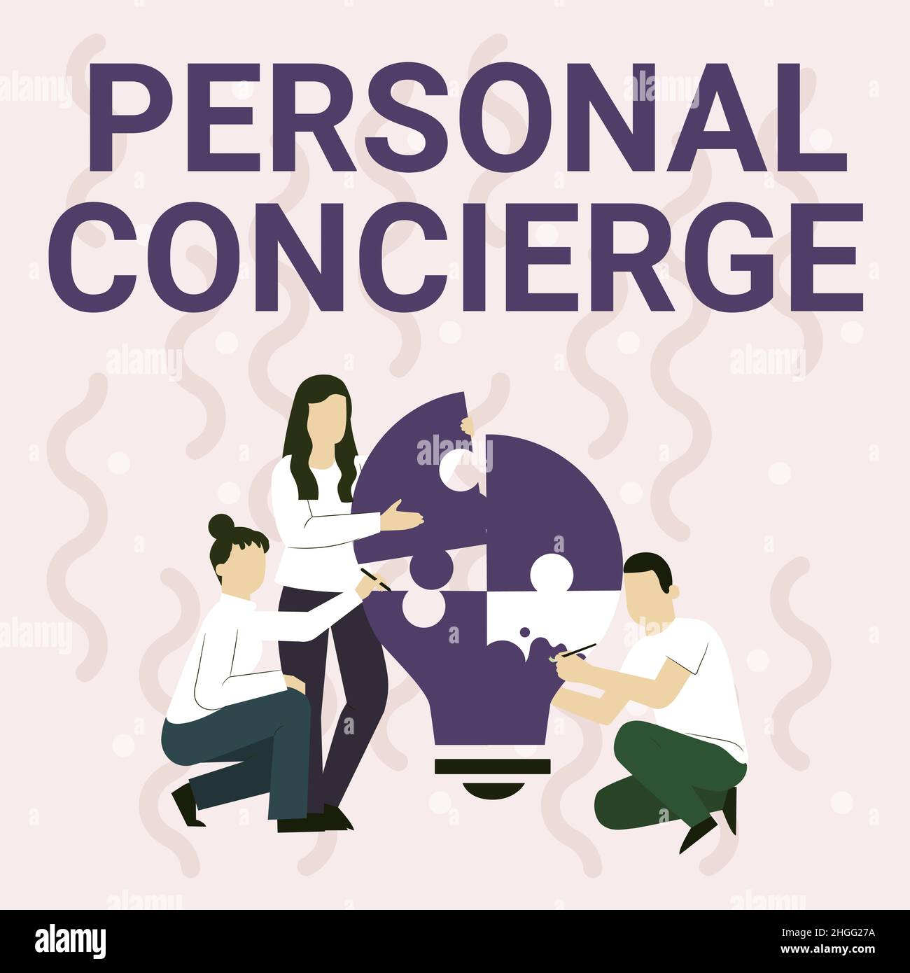 Affiche textuelle montrant le concierge personnel, concept signifiant que quelqu'un qui prendra des dispositions ou exécutera le dessin d'employé de errands s'aidant les uns les autres bâtiment L. Banque D'Images