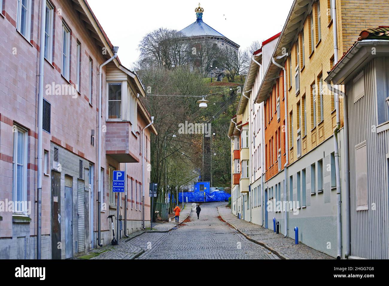 Goteborg Haga avec café pub marché, Skansen Kronan, Suède Göteborg Banque D'Images