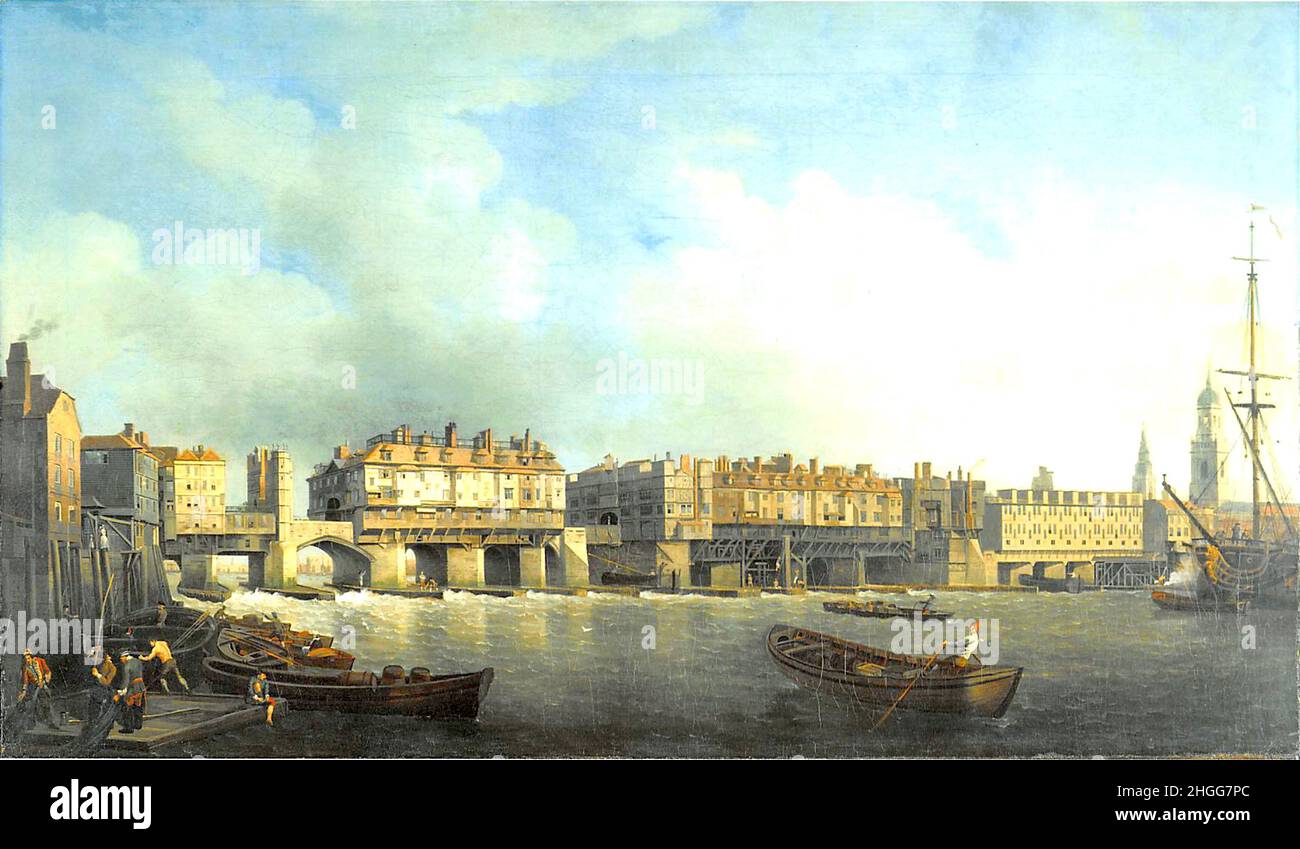 Samuel Scott - London Bridge avant les modifications en 1757 Banque D'Images