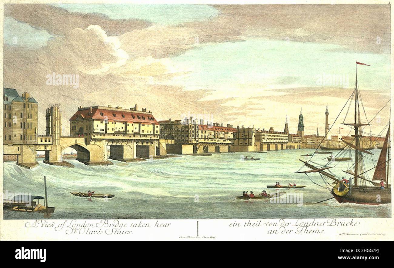 Georg Daniel Heumann - Une vue sur le pont de Londres pris près de St Olave's Stairs - 1720 - 1750 Banque D'Images