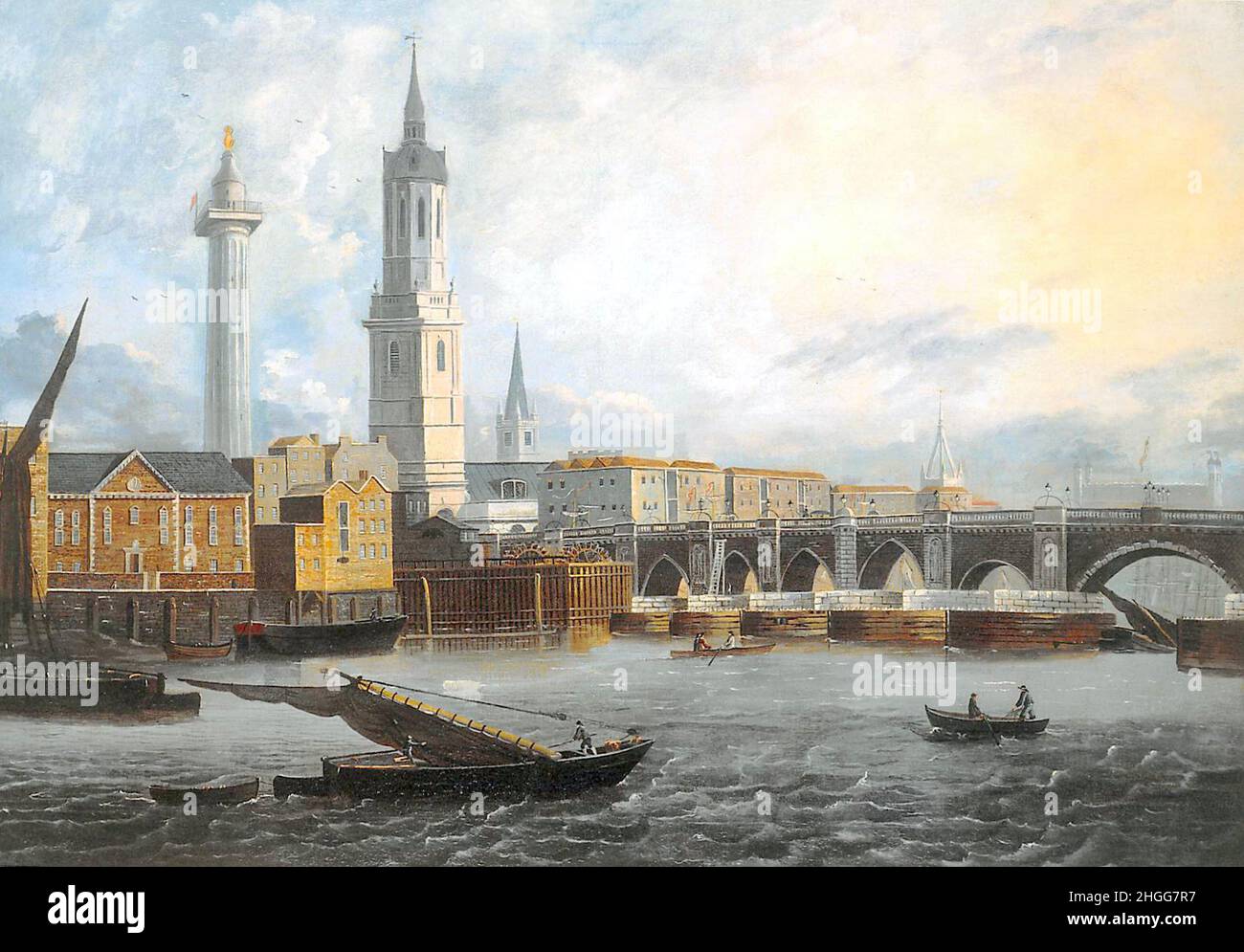 Joseph Nichols - Vieux London Bridge avec Fishmongers Hall - vers 1800 Banque D'Images