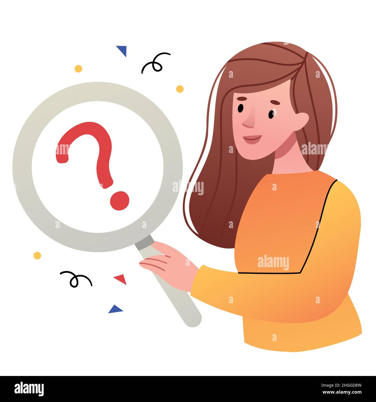 Fille avec une loupe.le concept de SEO ou d'optimisation de Search Engine, l'algorithme d'Internet pour augmenter la visibilité du site, la vente en ligne strate Illustration de Vecteur