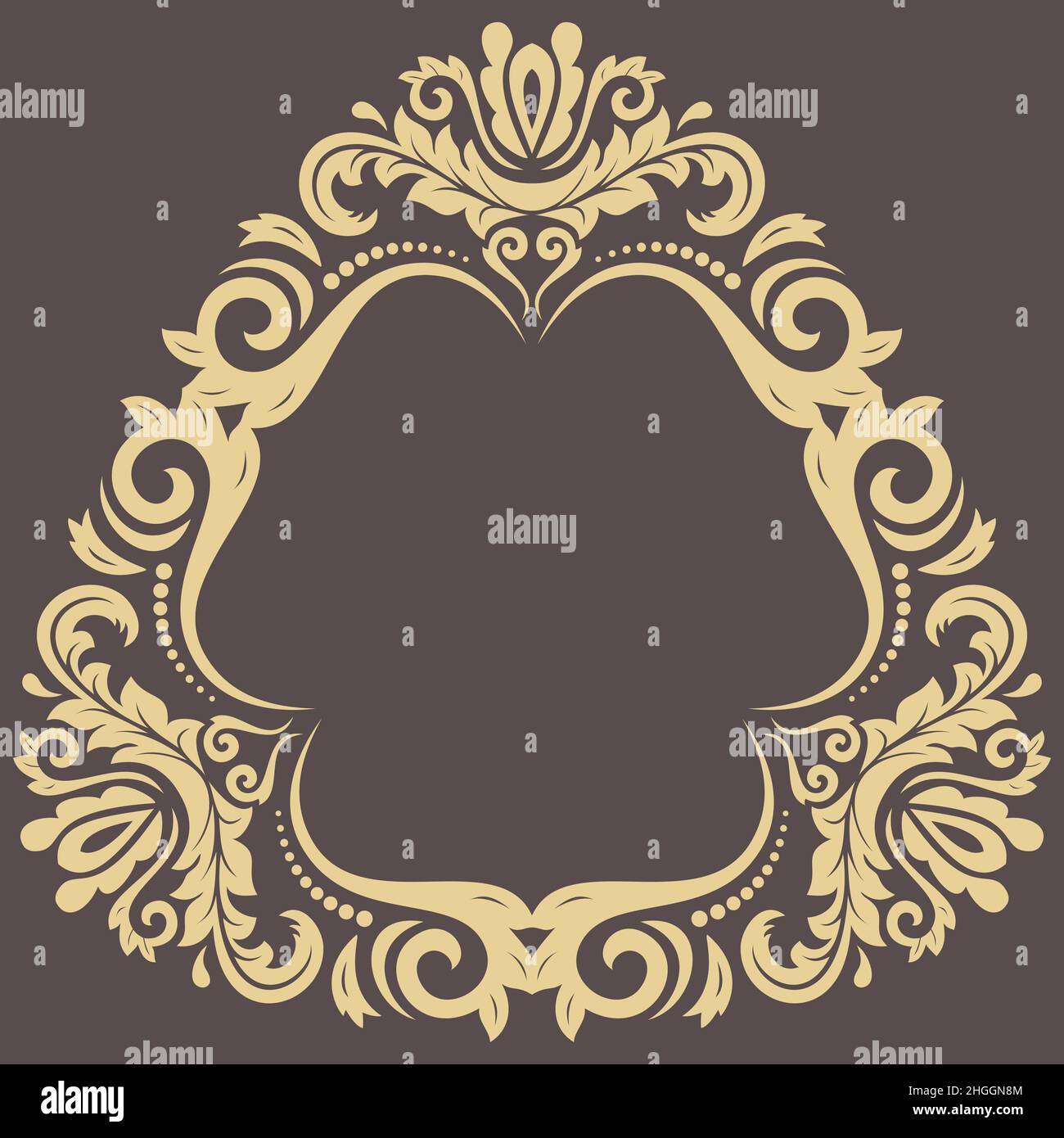 Cadre triangulaire doré à motif vectoriel oriental avec éléments arabesques et floraux.Bordure fleurie avec motif vintage.Carte de vœux avec cercle et emplacement pour le texte Illustration de Vecteur