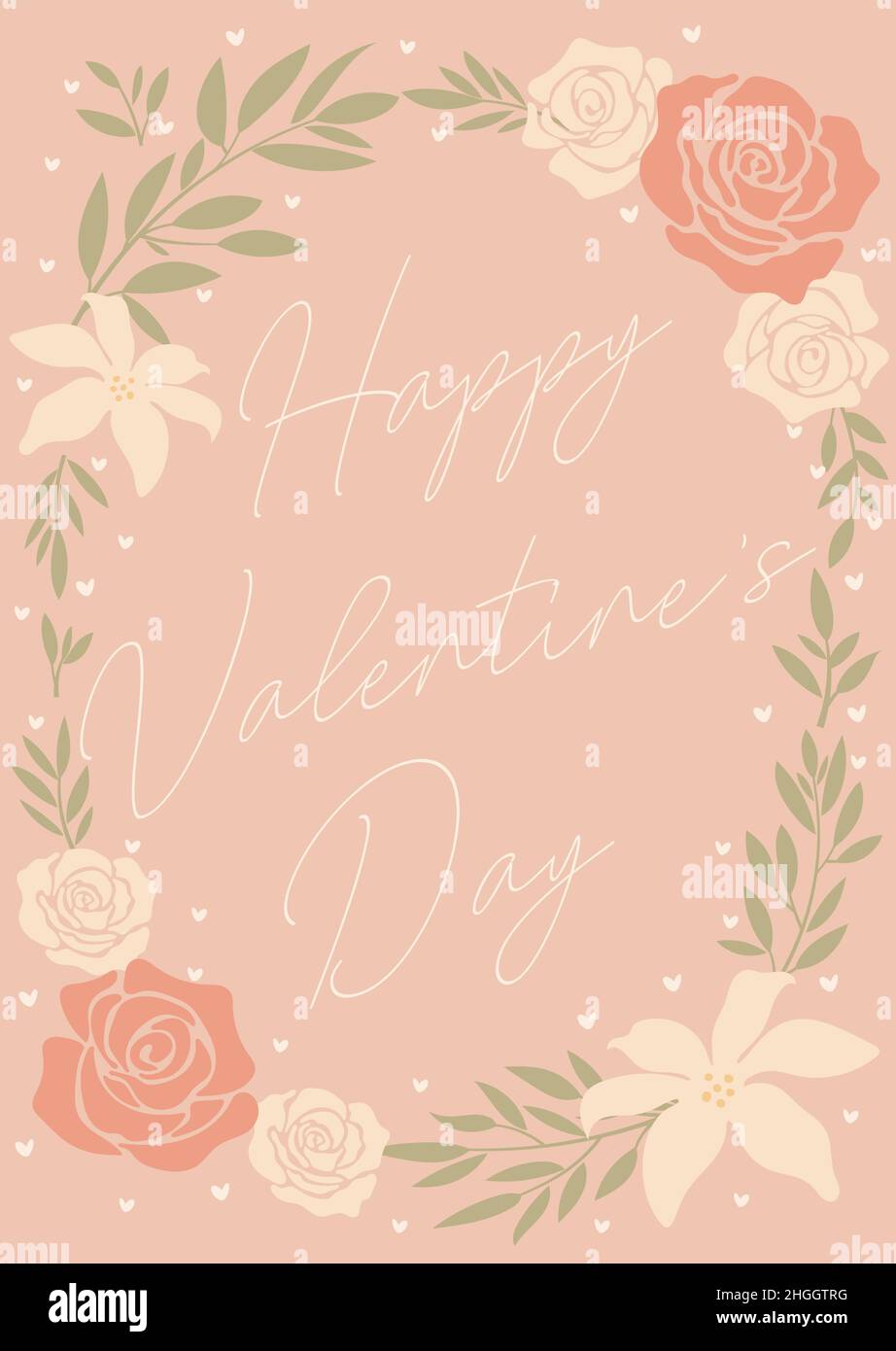 Modèle de concept de carte de vœux de Saint-Valentin à motif plat, avec illustrations et lettrage à la main Illustration de Vecteur