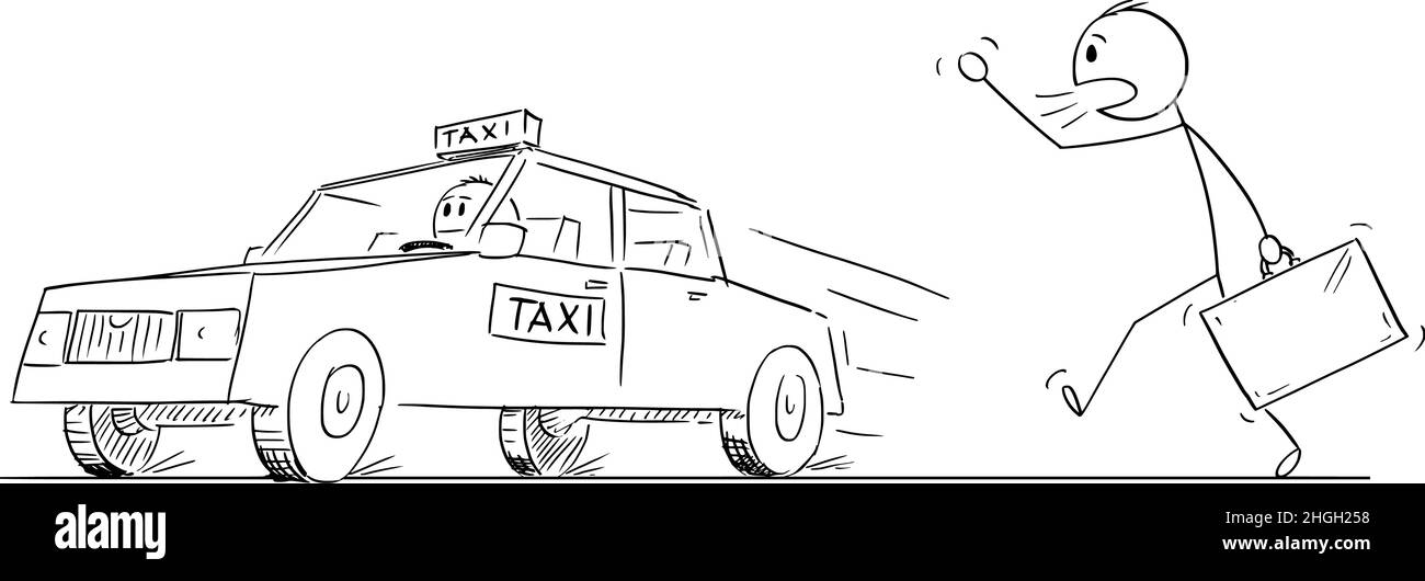 Une personne, un homme d'affaires ou un touriste qui appelle une voiture de taxi, une figurine Vector Cartoon Stick Illustration Illustration de Vecteur