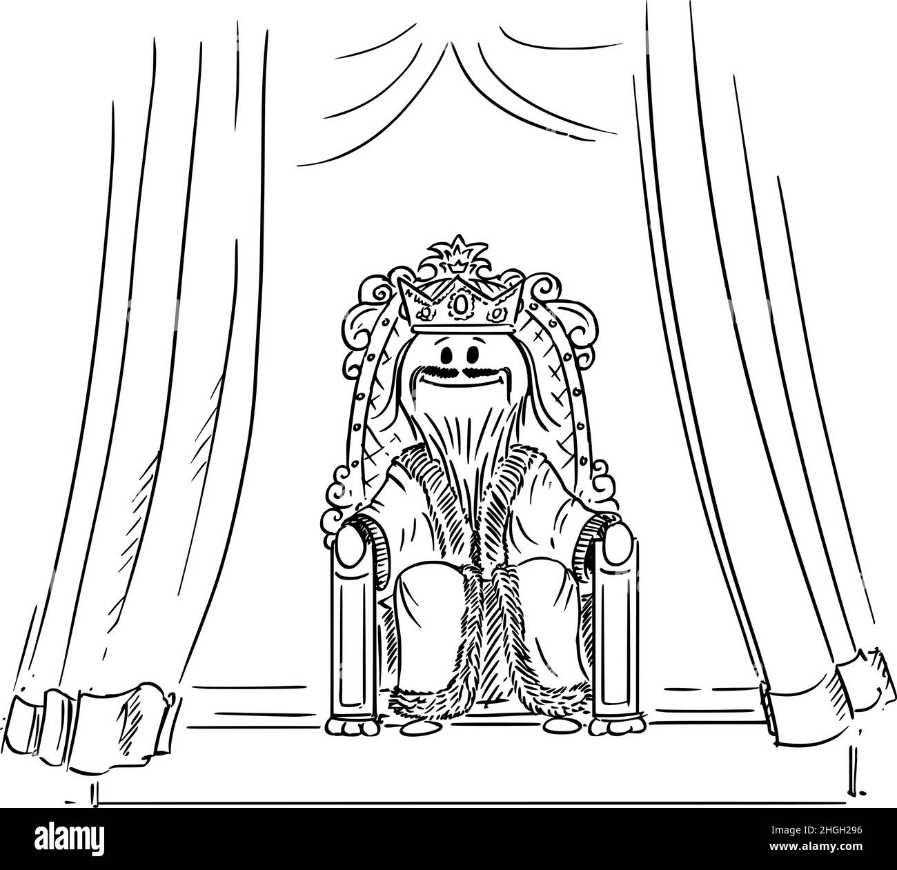 Roi assis sur le trône, illustration de la figure de bâton de dessin animé Illustration de Vecteur