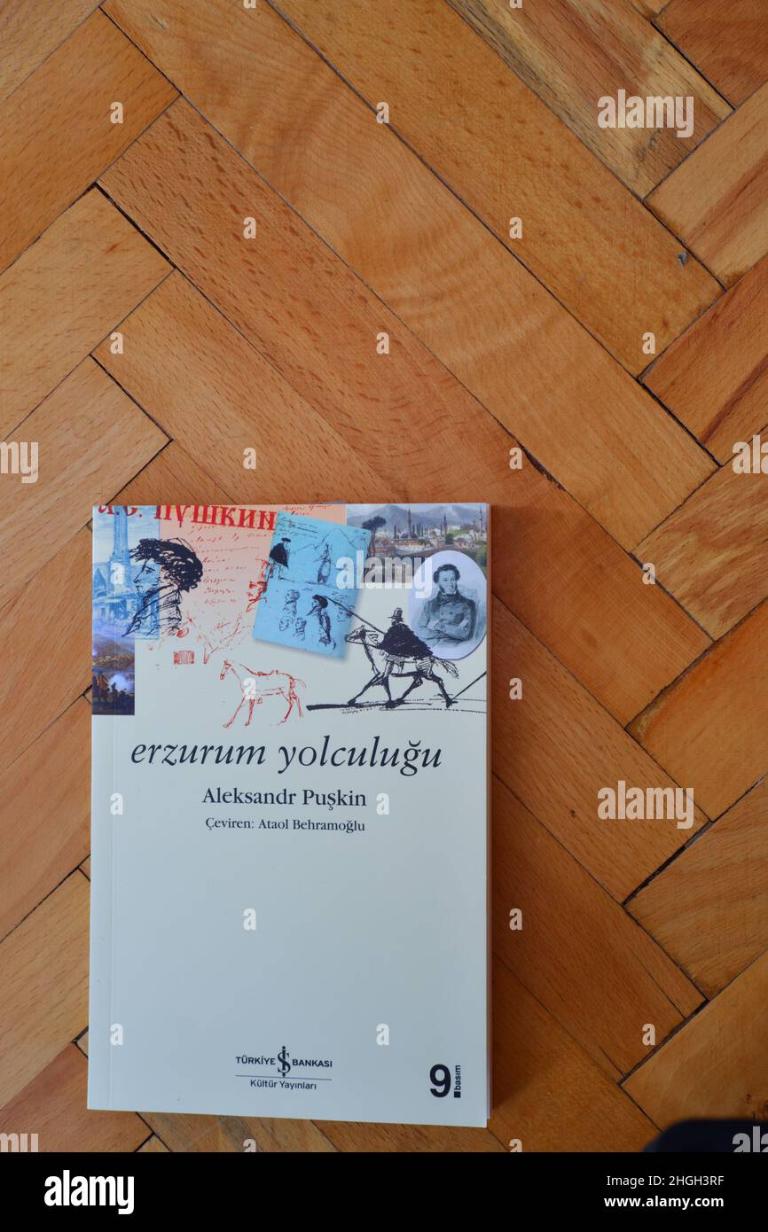 Notes de voyage 'Erzurum Yolculugus' du célèbre écrivain russe Alexander Pushkin traduit en langue turque par Ataol Behramaoglu par Isbank publication Banque D'Images