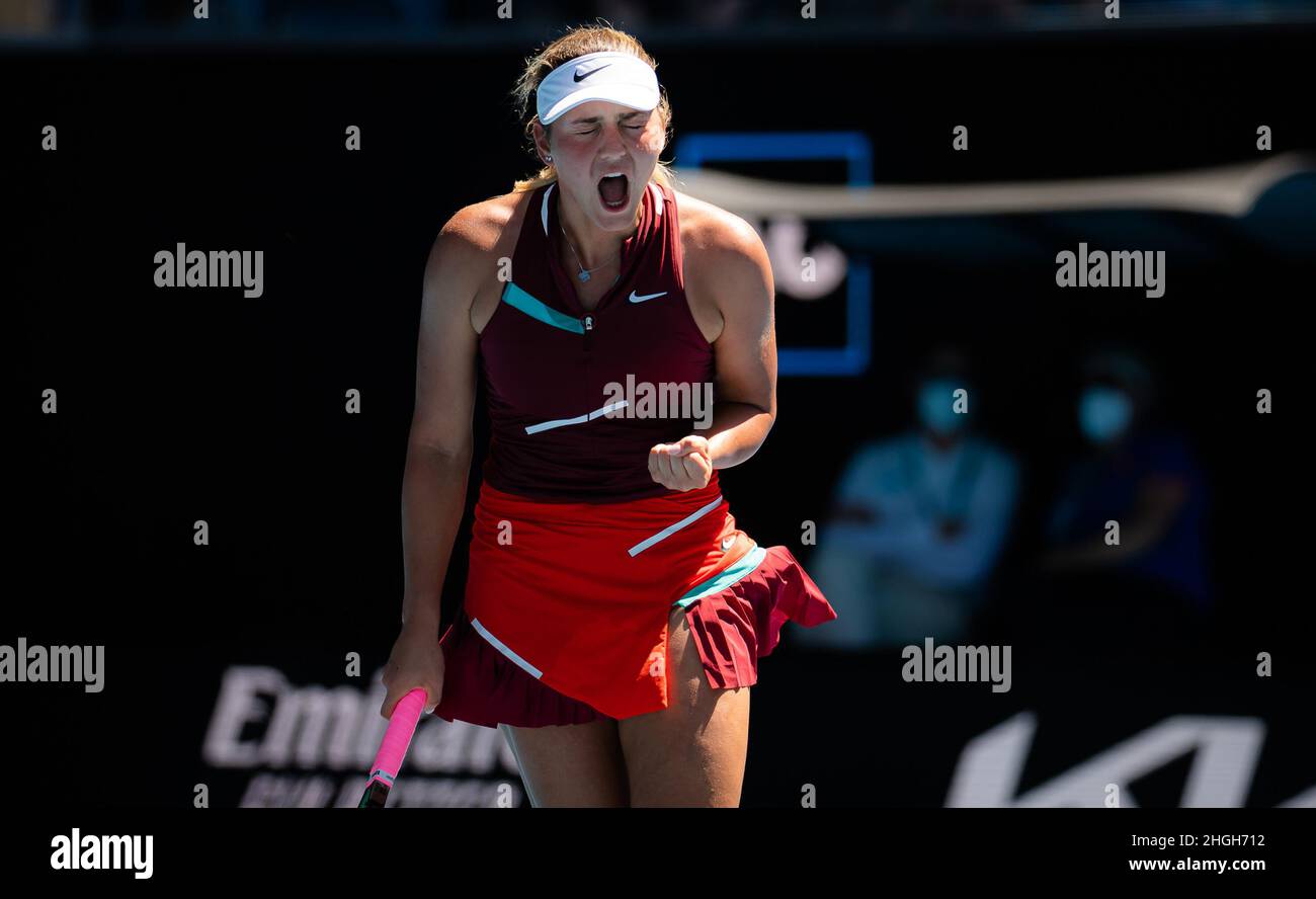 21st janvier 2022.Marta Kostyuk, de l'Ukraine, en action contre Paula Badosa, de l'Espagne lors du troisième tour de l'Open d'Australie 2022, tournoi de tennis WTA Grand Chelem le 21 janvier 2022 au Melbourne Park à Melbourne, Australie - photo: Rob Prange/DPPI/LiveMedia crédit: Independent photo Agency/Alay Live News Banque D'Images