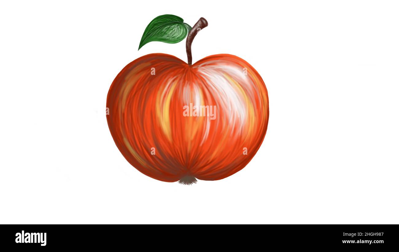 Pomme de fruit rouge.Pomme mûre tirée à la main.Tracé à l'aide d'une brosse douce.Elément isolé, objet sur fond blanc.Illustration de l'objet.Naturel sain. Banque D'Images