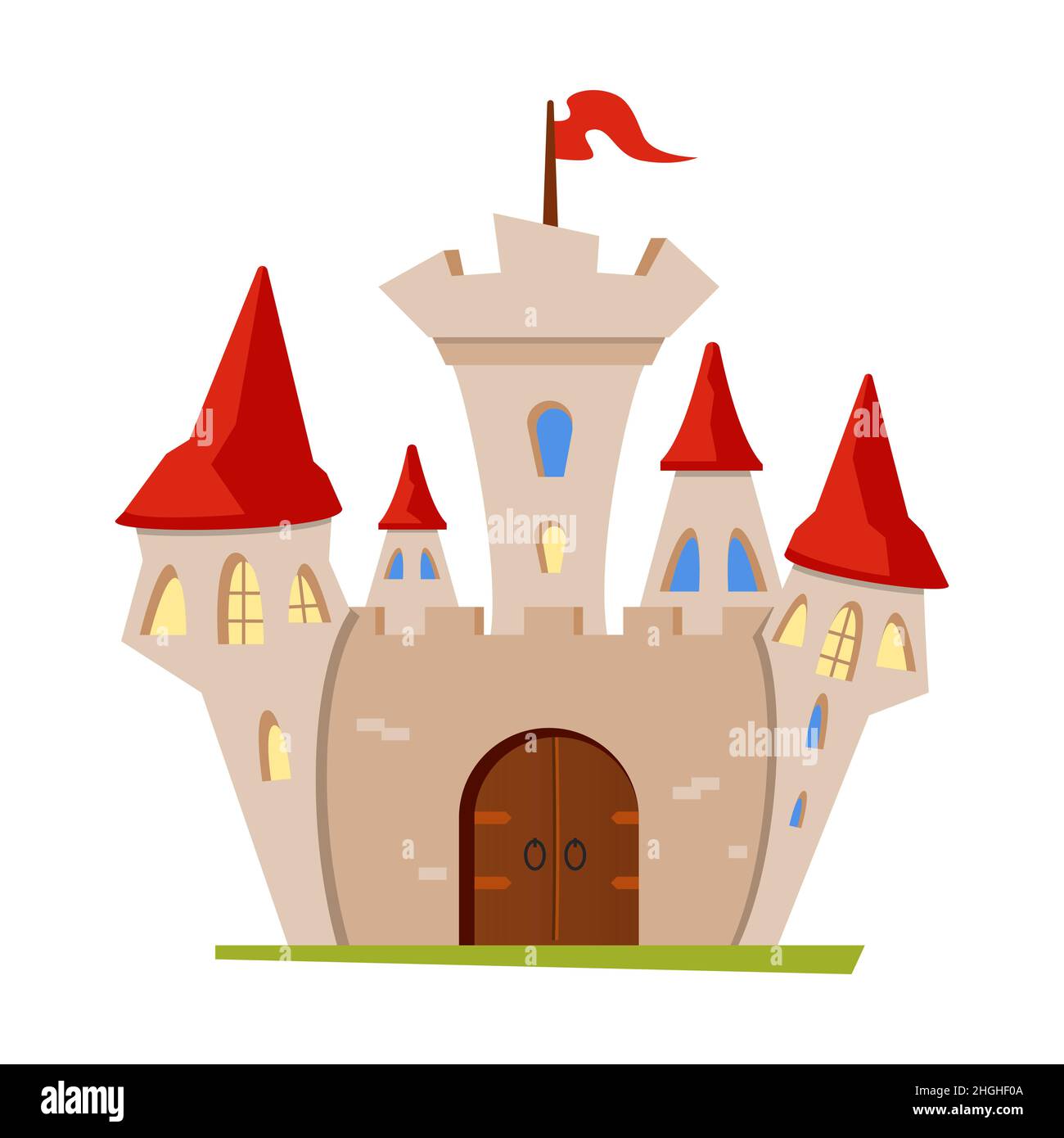 Royaume médiéval - objet moderne de style plat.Image nette et détaillée d'un beau château en briques avec de nombreuses tours aux toits rouges.Maison du roi, q Illustration de Vecteur