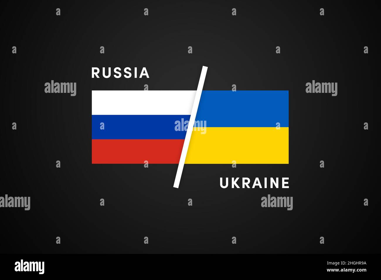 Conflit entre la Russie et l'Ukraine concept de guerre.Arrière-plan du drapeau russe et ukrainien. Banque D'Images