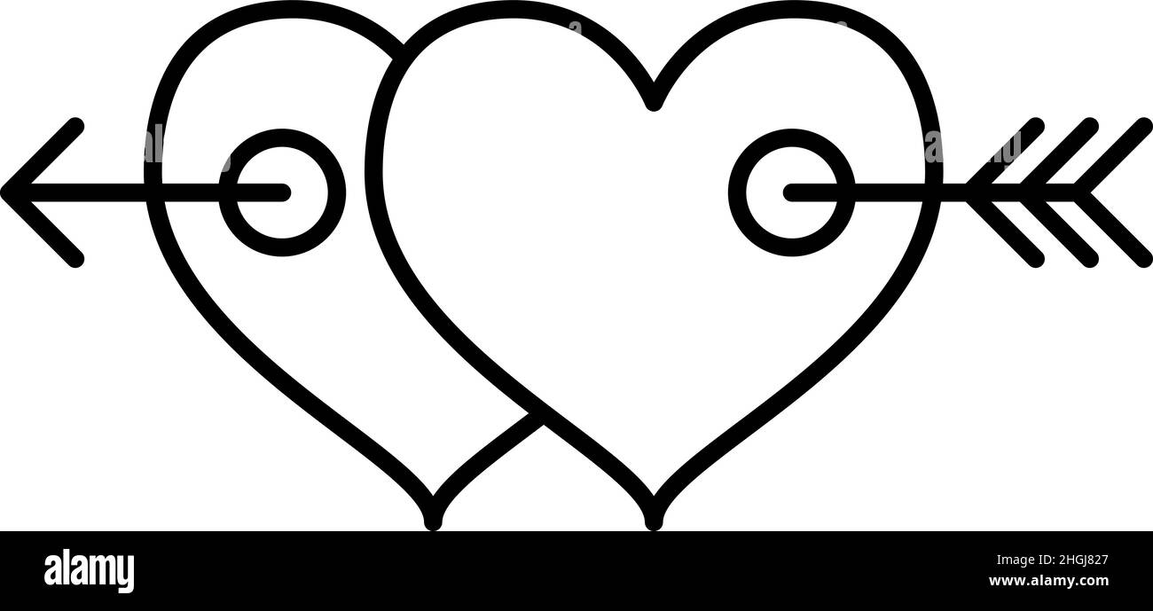 Deux coeurs avec contour de flèche icône vecteur Illustration de Vecteur