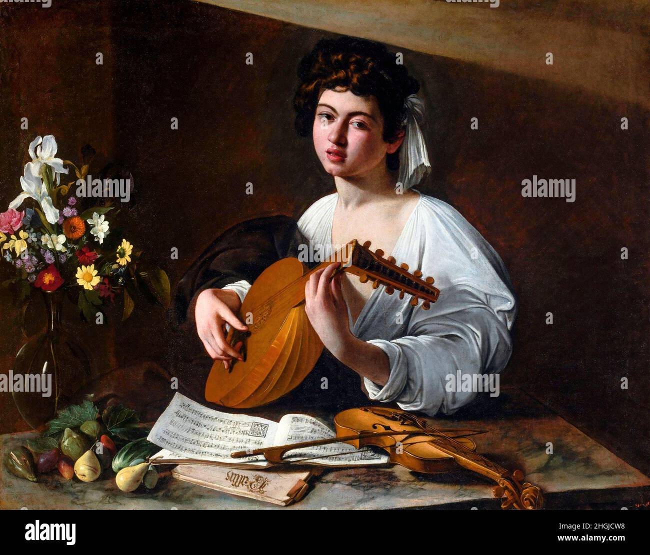 Caravaggio.Le Lute-Player de Michel-Ange Merisi da Caravaggio (1571-1610), huile sur toile, c.1595/6 Banque D'Images