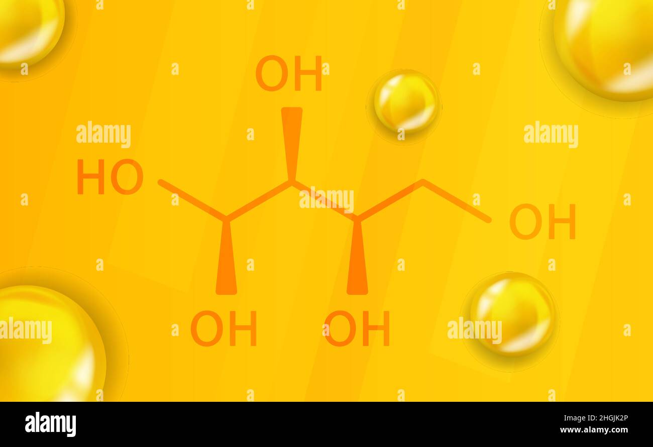 Formule chimique du xylitol.Xylitol 3D structure moléculaire chimique réaliste Illustration de Vecteur