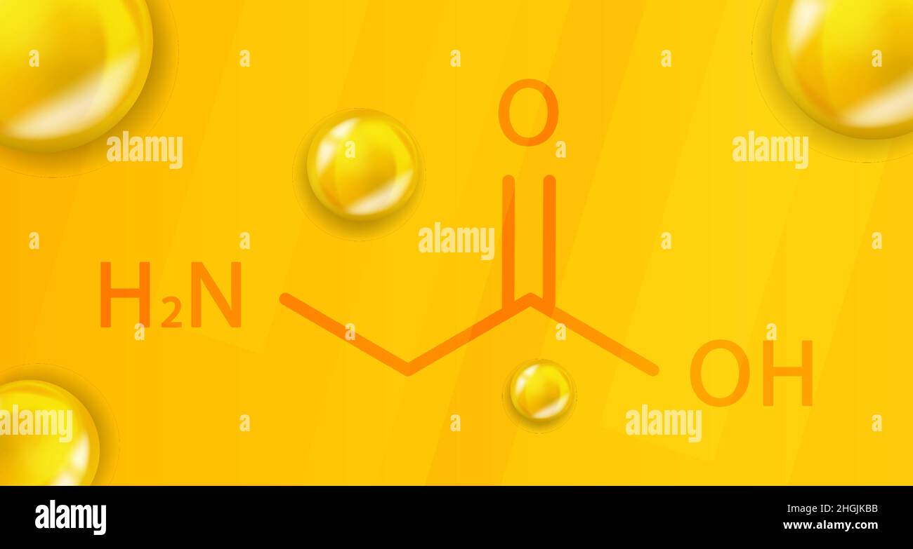 Formule chimique glycine.Glycine 3D structure moléculaire chimique réaliste Illustration de Vecteur