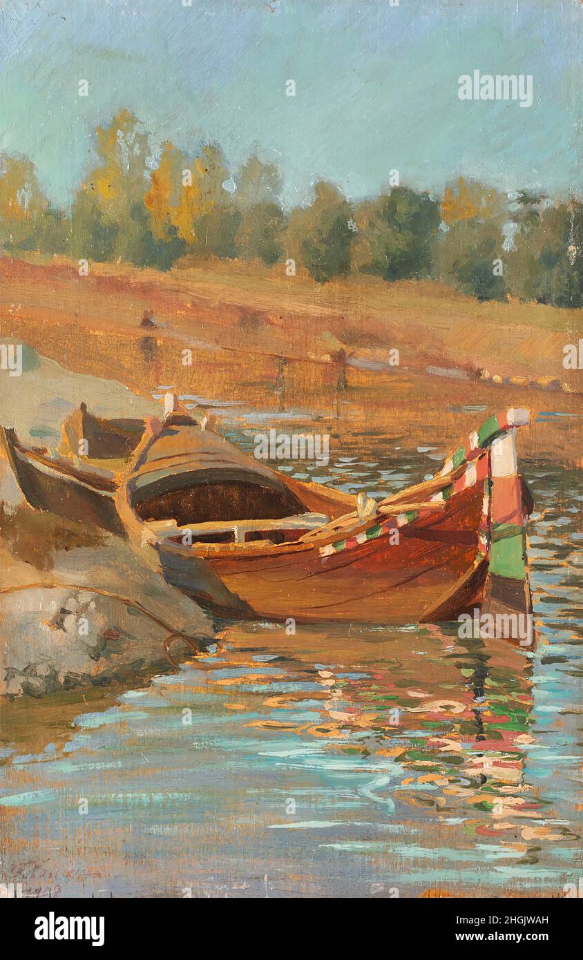 Tallone Cesare - Collection privée - Barche onl Serio - 1909 - huile sur bois 24,5 x 16 cm Banque D'Images