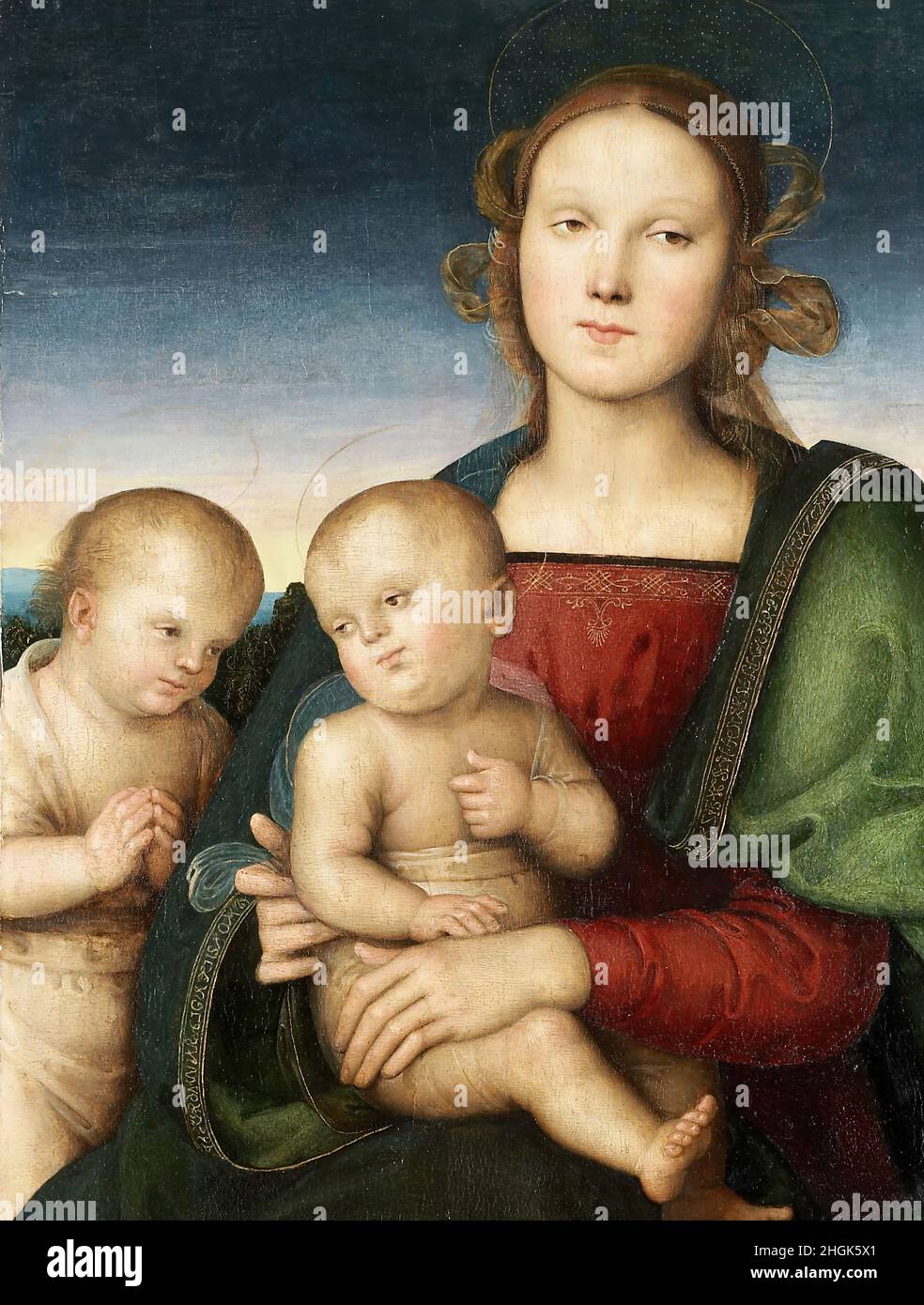 Madonna col Bambino e san Giovannino - huile sur bois 73 x 52 cm - mwxugino Pietro Banque D'Images
