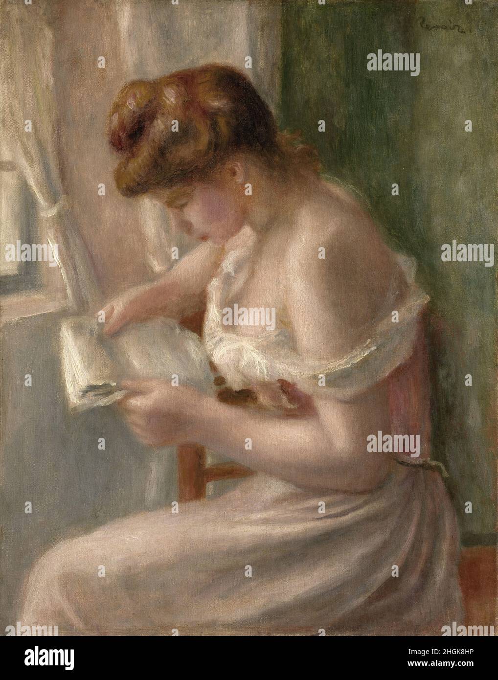Femme lisant - 1895c.- huile sur toile 41,6 x 32,7 cm - re09Renoir Auguste Banque D'Images
