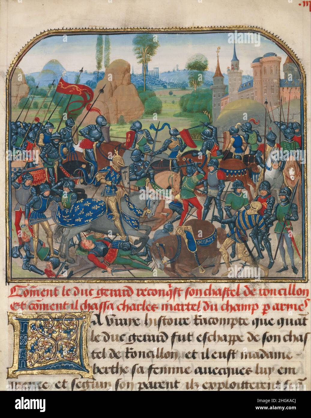 Loyset Liédet (flamand, actif vers 1448 - 1478) - la bataille avant le château de Roussillon Banque D'Images