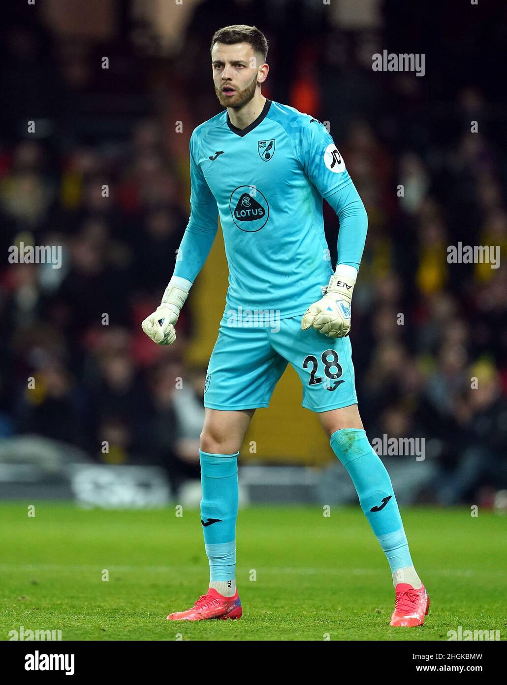 Le gardien de but de la ville de Norwich, Angus Gunn, lors du match de la première ligue à Vicarage Road, Watford.Date de la photo: Vendredi 21 janvier 2022. Banque D'Images