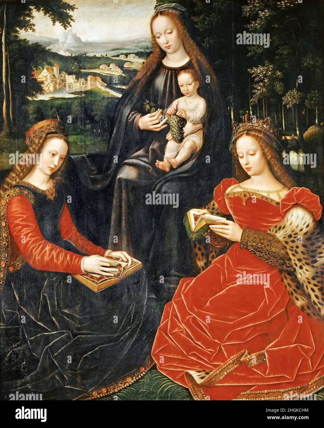 Vierge a l'enfant avec S Barbe et S Catherine d'Alexandrie - 1530 32 - huile sur bois 133 x 108,5 cm - Benzone Ambrogio - Ambrosius Benson - Banque D'Images