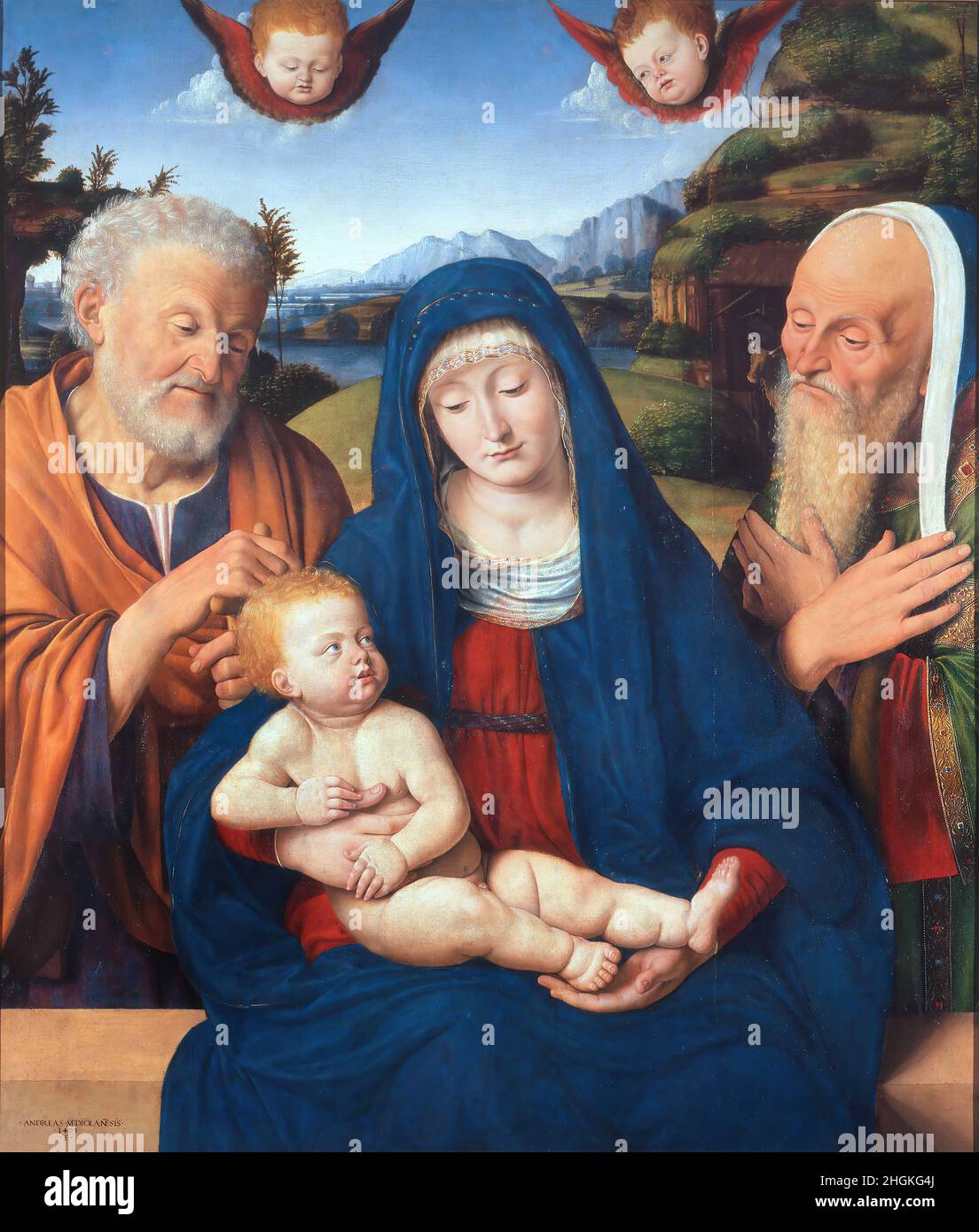Madonna con il Bambino e i santi Giuseppe e Simeone - 1495 - tecnica mista su tela 102 x 87 cm - sl07Solario Andrea Banque D'Images