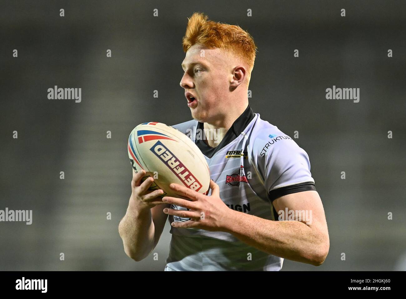 St Helens, Royaume-Uni.21st janvier 2022.Luis Roberts (19) de Leigh Centurion en action, le 1/21/2022.(Photo de Craig Thomas/News Images/Sipa USA) crédit: SIPA USA/Alay Live News crédit: SIPA USA/Alay Live News Banque D'Images