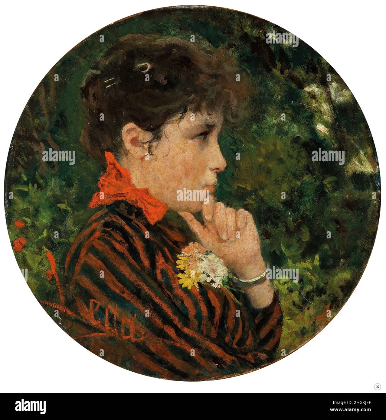 Lega Silvestro - Collection privée - Profilo di donna - 1883c.- olio su pergamena, diametro 27 cm - Banque D'Images