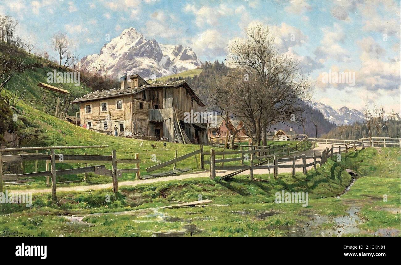 Mønsted Peder Mørk - Collection privée - Paysage avec ferme à Werfen - 1899 - huile sur toile 68 x 115 cm - Banque D'Images