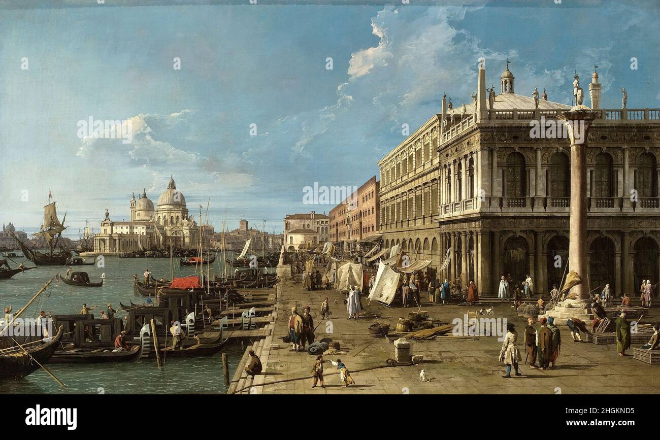 Canal Giovanni Antonio (Canaletto) - Milan - Pinacoteca del Castello Sforzesco - il Molo verso la Zecca con la Colonna di San Teodoro (1735c.)(olio su tela 185,5 x 110,5 cm) Banque D'Images